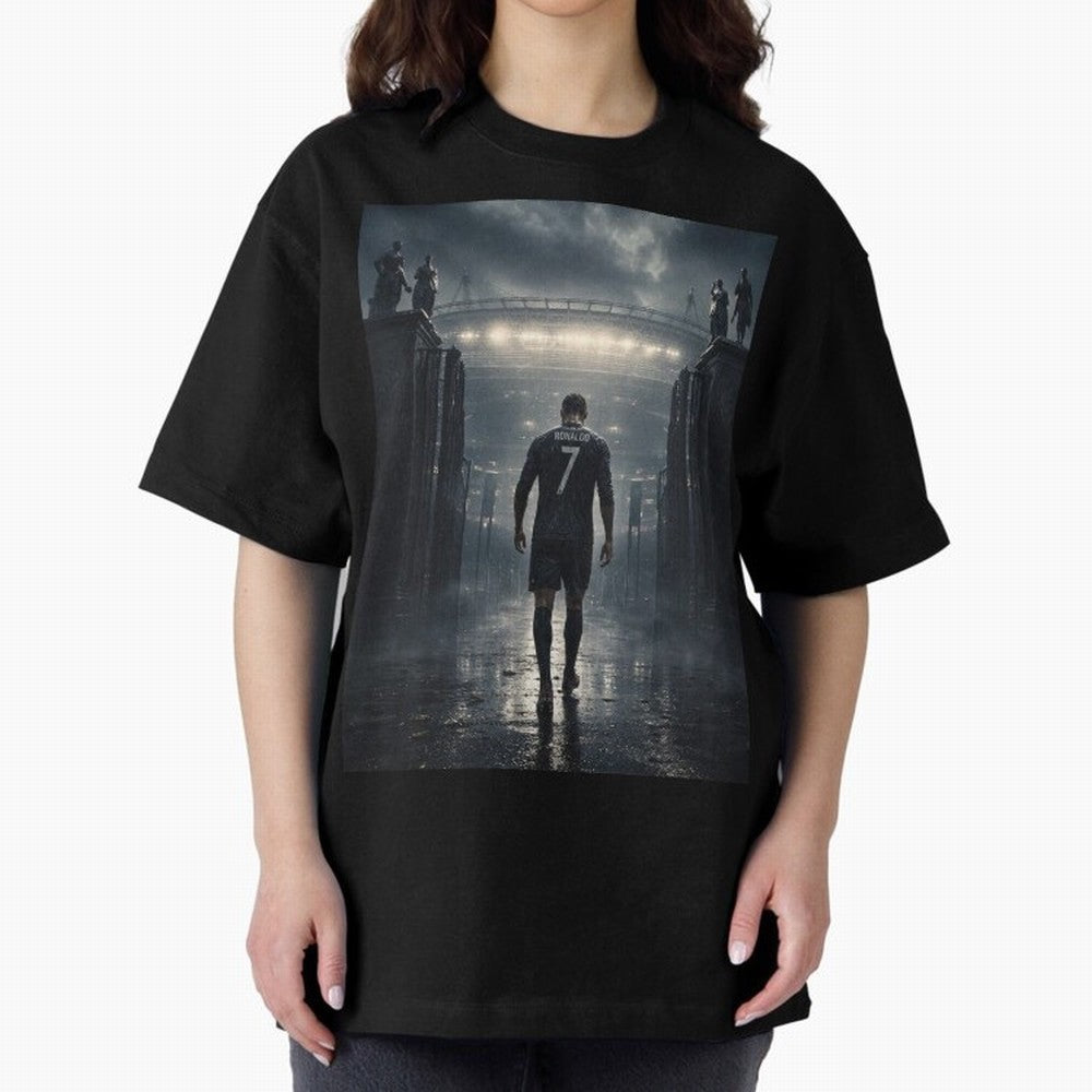 CR7 Entering a Stadium Legend Oversized T-Shirt Bring a Champion Mindset to Global Football Passion for FIFA World Cup 2026 USA Canada Mexico, Driven by Messi, Neymar and Mbappe, Spain and Netherlands, Retro Football Energy, Iconic Rivalries,