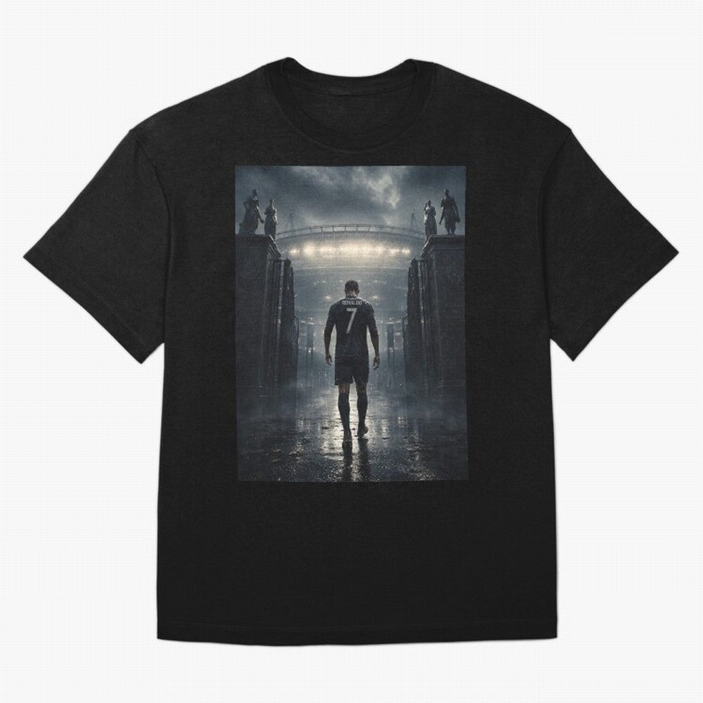 CR7 Entering a Stadium Legend Oversized T-Shirt Bring a Champion Mindset to Global Football Passion for FIFA World Cup 2026 USA Canada Mexico, Driven by Messi, Neymar and Mbappe, Spain and Netherlands, Retro Football Energy, Iconic Rivalries,
