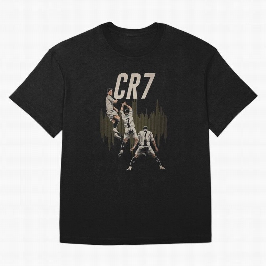 Illustration Ronaldo Design Oversized T-Shirt Represent the FIFA World Cup 2026 Group Stage Journey through Mbappe Highlights, Spain Pride, Retro Football Energy, Iconic Rivalries, Trophy Chase Drama and Stadium Atmosphere; Ideal for Football Dads,
