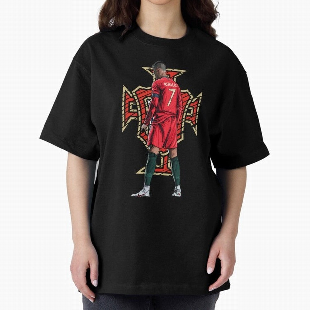 Cristiano Ronaldo Portugal Logo Oversized T-Shirt Bring Champion Energy into FIFA World Cup 2026 USA Canada Mexico for Fans of Messi and Cristiano Ronaldo and England, France and Netherlands, Bringing Championship Spirit, Famous Goals, Roaring