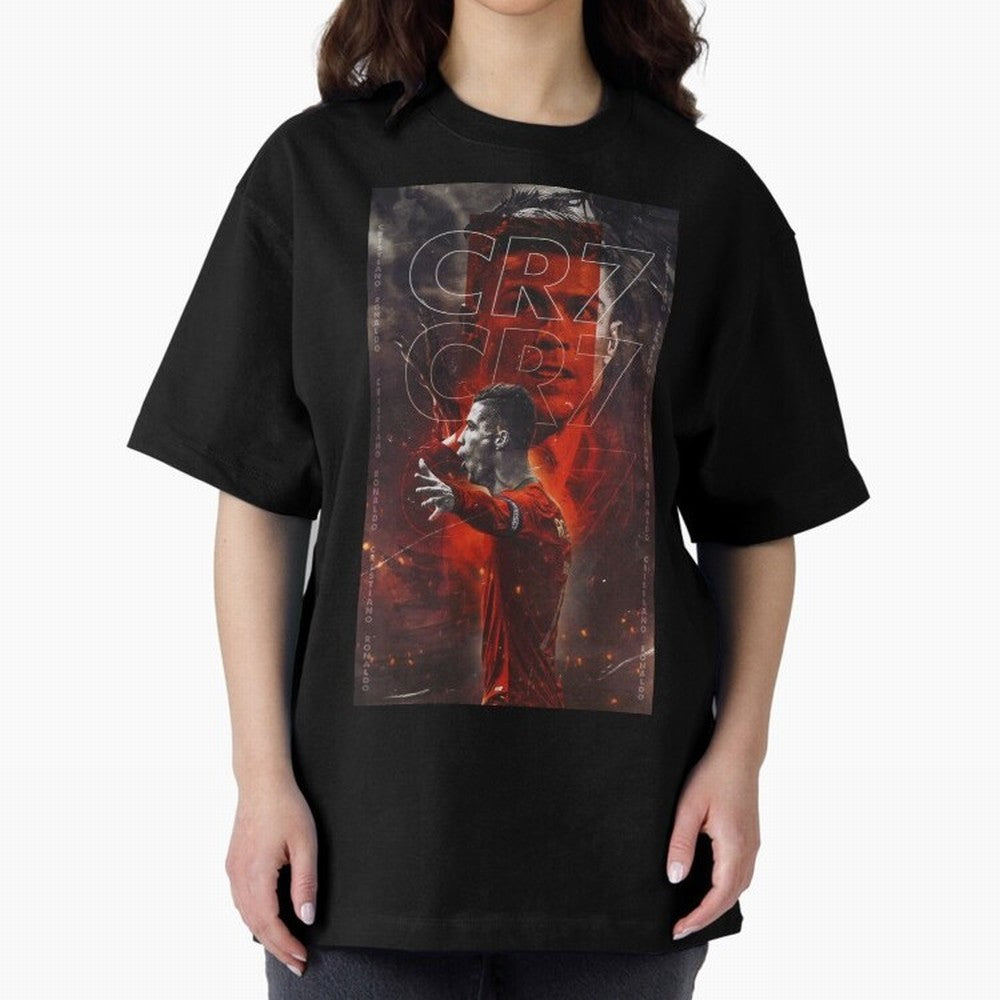 Cristiano Ronaldo Art Oversized T-Shirt Feel the Roar of Global Football Passion for FIFA World Cup 2026, with Neymar, Haaland and Cristiano Ronaldo, Spain, Championship Spirit, Famous Goals, Roaring Crowds and International Football Unity; Great
