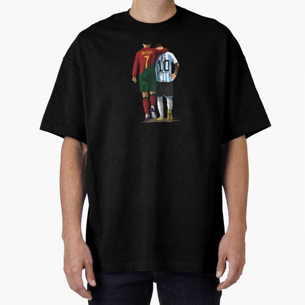 Messi Ronaldo Chit Chat Illustration Oversized T-Shirt Carry the Colors and Pride of FIFA World Cup 2026 Group Stage Spirit, Inspired by Portugal, Messi, CR7 and Mbappe, Classic Soccer Heritage, Championship Pressure, Fan Loyalty and International