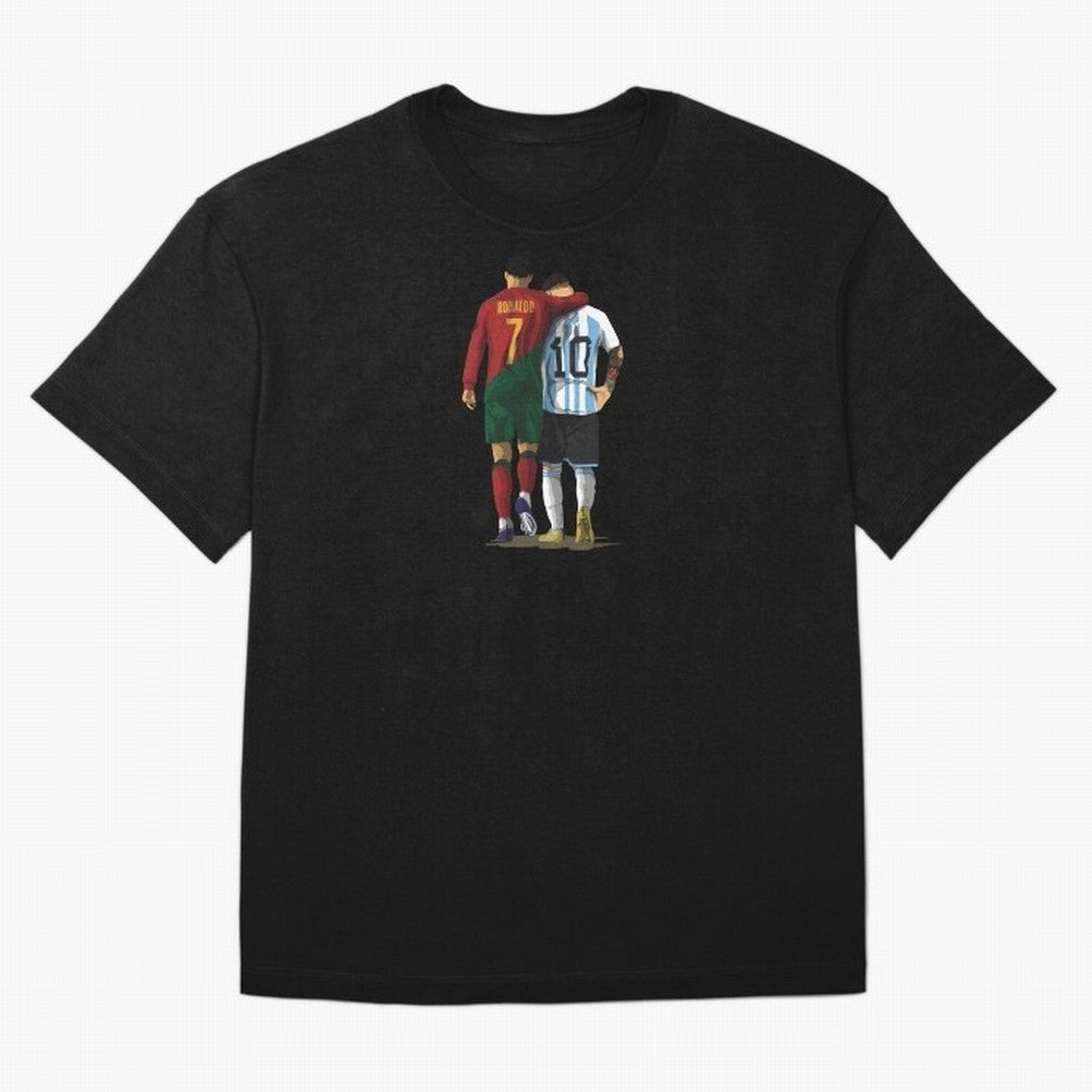 Messi Ronaldo Chit Chat Illustration Oversized T-Shirt Carry the Colors and Pride of FIFA World Cup 2026 Group Stage Spirit, Inspired by Portugal, Messi, CR7 and Mbappe, Classic Soccer Heritage, Championship Pressure, Fan Loyalty and International