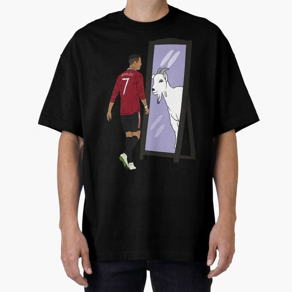 Cristiano Ronaldo Mirror GOAT Oversized T-Shirt Feel the Trophy Chase of Global Football Passion for FIFA World Cup 2026 USA Canada Mexico, Driven by Cristiano Ronaldo, England and Germany, Supporter Pride, Iconic Celebrations, Legendary Names and