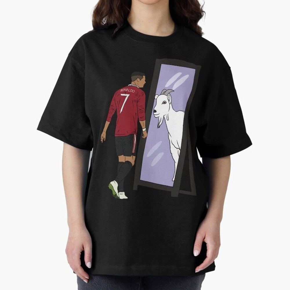 Cristiano Ronaldo Mirror GOAT Oversized T-Shirt Feel the Trophy Chase of Global Football Passion for FIFA World Cup 2026 USA Canada Mexico, Driven by Cristiano Ronaldo, England and Germany, Supporter Pride, Iconic Celebrations, Legendary Names and