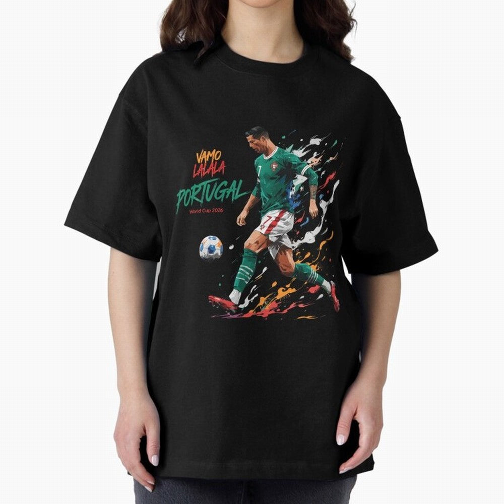 Portugal CR7 Fan World Cup 26 Oversized T-Shirt Keep the Legacy of FIFA World Cup 2026 Group Stage Spirit, Built around Portugal, Mbappe and Neymar, Worldwide Fan Energy, Dramatic Goals, Stadium Lights and Championship Celebrations; Great for Watch