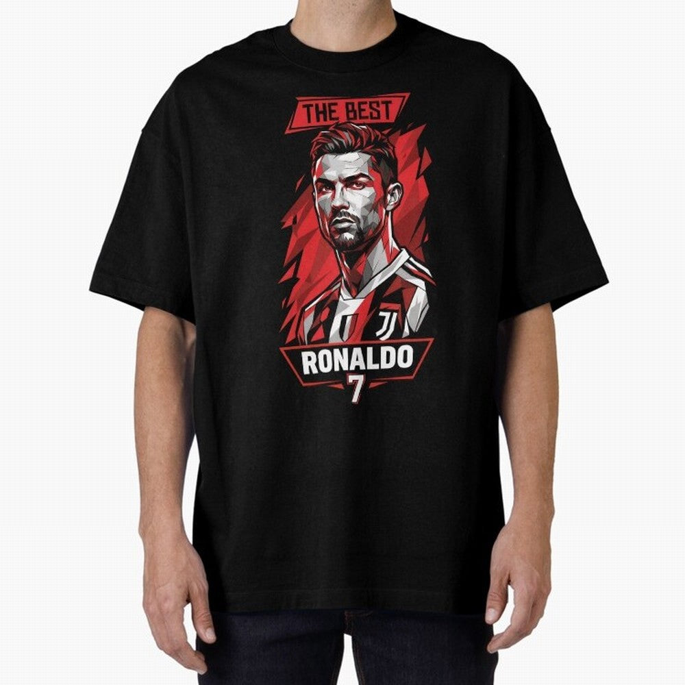 Cristiano Ronaldo CR7 Geometric Vector Portrait Oversized T-Shirt Celebrate National Team Dreams in Global Football Passion for FIFA World Cup 2026 Group Stage, with Neymar, England and Germany, Match Day Excitement, Supporter Culture, Golden Goals