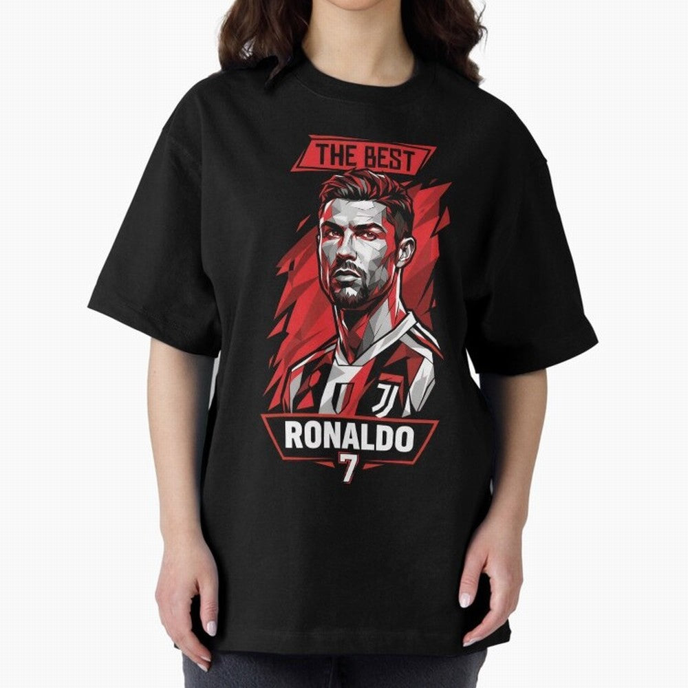 Cristiano Ronaldo CR7 Geometric Vector Portrait Oversized T-Shirt Celebrate National Team Dreams in Global Football Passion for FIFA World Cup 2026 Group Stage, with Neymar, England and Germany, Match Day Excitement, Supporter Culture, Golden Goals