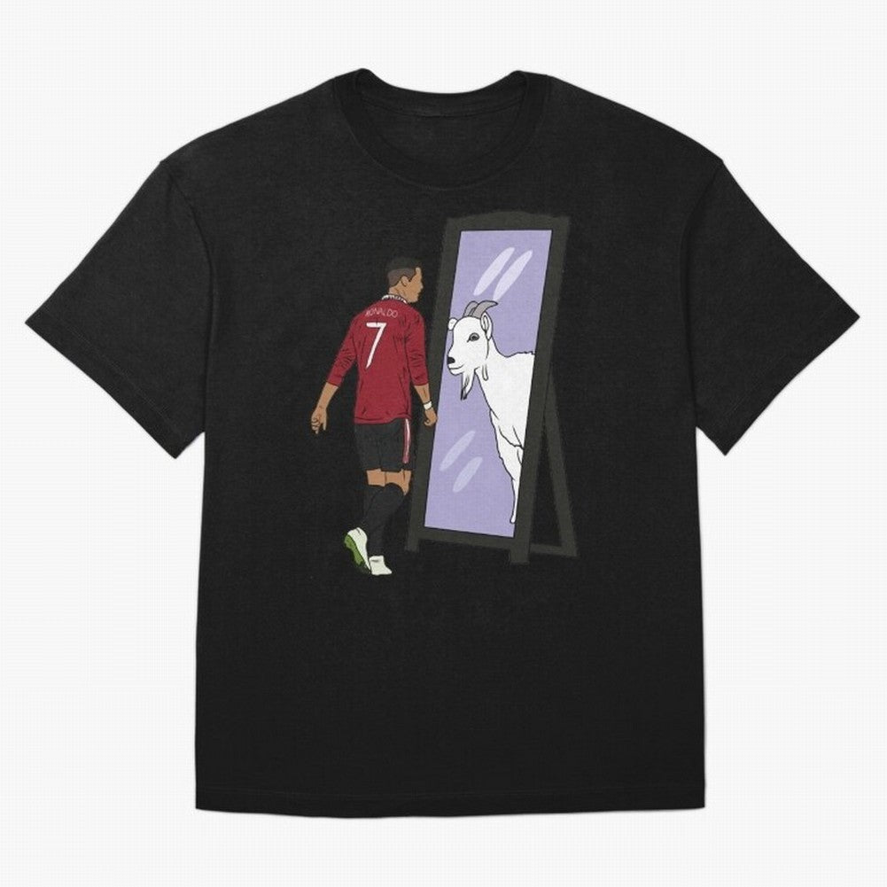 Cristiano Ronaldo Mirror GOAT Oversized T-Shirt Enjoy the Biggest Football Party of Global Football Passion for FIFA World Cup 2026 Group Stage, Celebrating CR7 and Messi, Argentina, France and Brazil, Classic Soccer Heritage, Championship