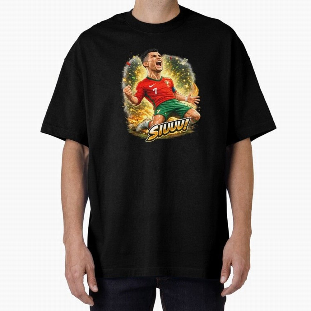 CR7 SIUUU Celebration Cartoon ¨C Legendary Football Goal Celebration Oversized T-Shirt Relive the Noise and Pride of the FIFA World Cup 2026 Group Stage Journey through Neymar Highlights, England Pride, Classic Soccer Heritage, Championship