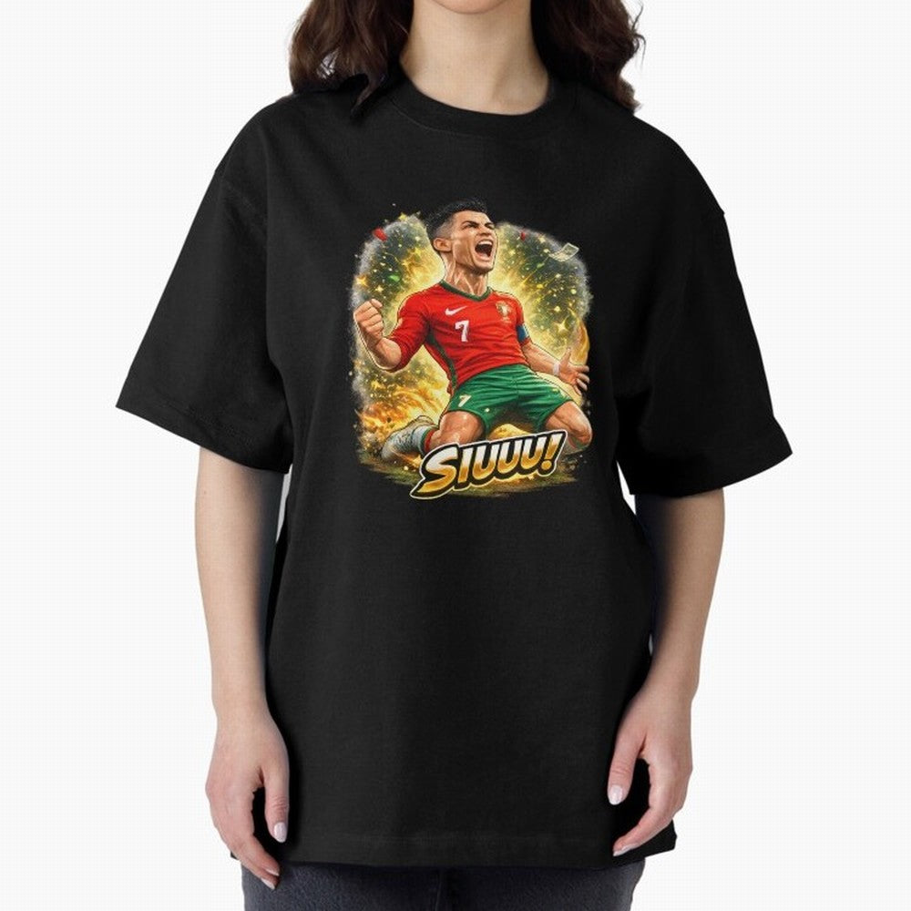 CR7 SIUUU Celebration Cartoon ¨C Legendary Football Goal Celebration Oversized T-Shirt Relive the Noise and Pride of the FIFA World Cup 2026 Group Stage Journey through Neymar Highlights, England Pride, Classic Soccer Heritage, Championship