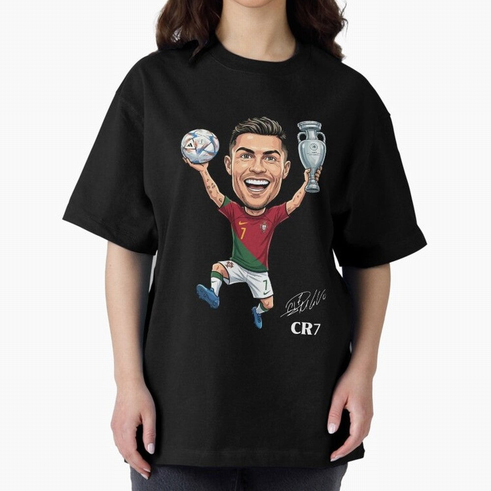 Cristiano Ronaldo Campion Oversized T-Shirt Keep the Match Day Mood of Match Day Hype around FIFA World Cup 2026 Group Stage, Mbappe, Portugal, Championship Spirit, Famous Goals, Roaring Crowds and International Football Unity; Perfect for Fans,