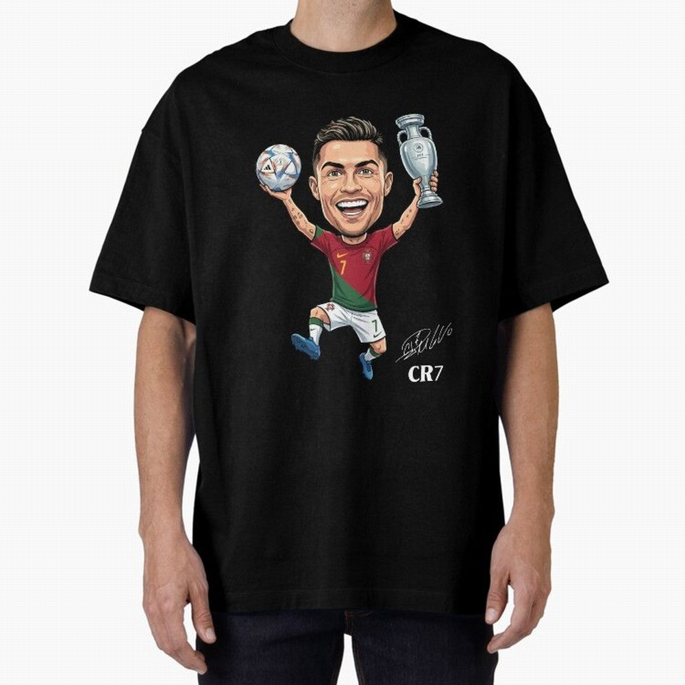 Cristiano Ronaldo Campion Oversized T-Shirt Keep the Match Day Mood of Match Day Hype around FIFA World Cup 2026 Group Stage, Mbappe, Portugal, Championship Spirit, Famous Goals, Roaring Crowds and International Football Unity; Perfect for Fans,