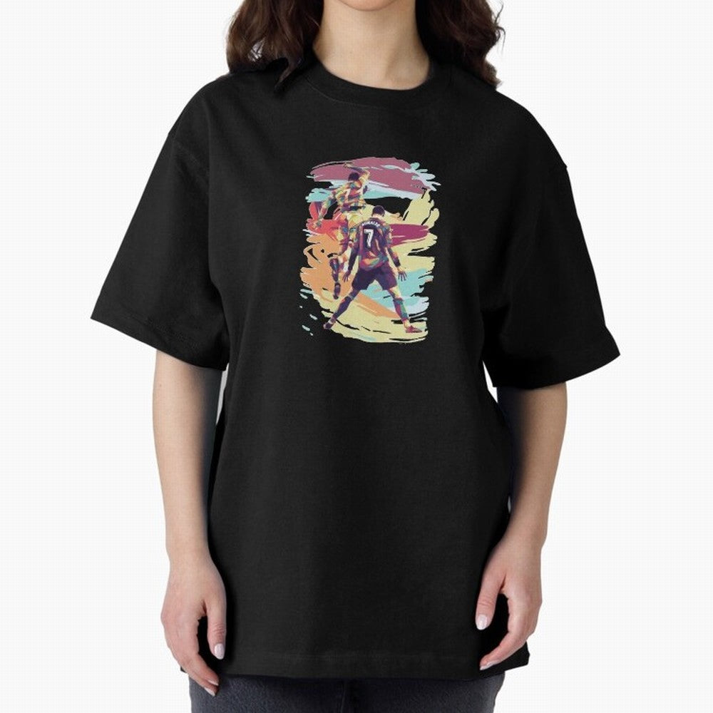 Illustration Cristiano Ronaldo CR7 Oversized T-Shirt Keep the Match Day Mood of FIFA World Cup 2026 USA Canada Mexico for Fans of Haaland and Brazil, Portugal and Argentina, Bringing Match Day Excitement, Supporter Culture, Golden Goals and Global