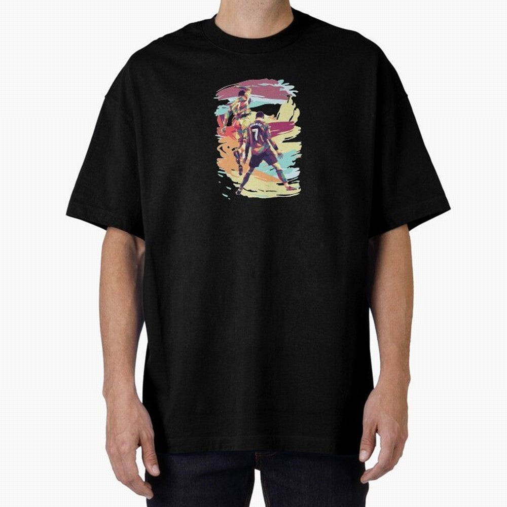 Illustration Cristiano Ronaldo CR7 Oversized T-Shirt Keep the Match Day Mood of FIFA World Cup 2026 USA Canada Mexico for Fans of Haaland and Brazil, Portugal and Argentina, Bringing Match Day Excitement, Supporter Culture, Golden Goals and Global
