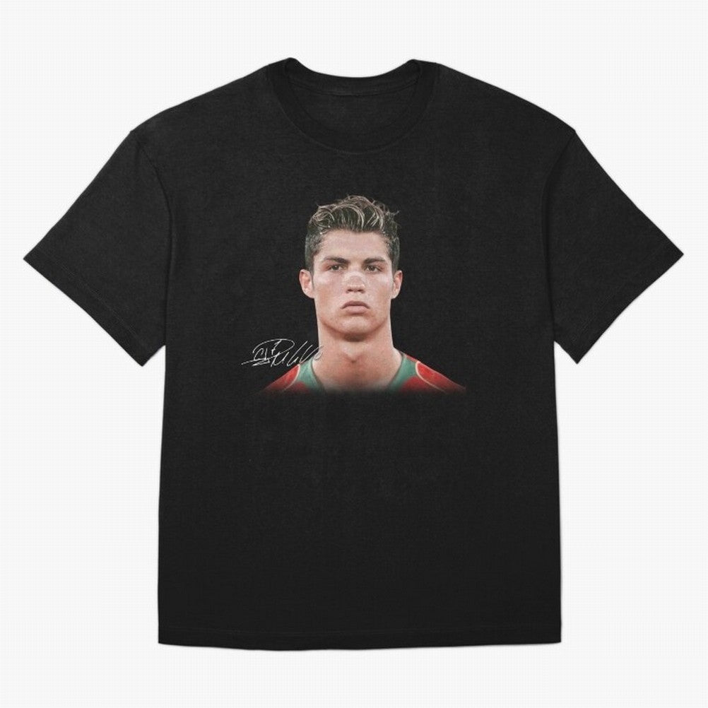 Cristiano Ronaldo T-Shirt Big Face Young Ronaldo Graphic Tee Oversized T-Shirt Spotlight FIFA World Cup 2026 Spirit, Featuring Argentina, France and Brazil, Messi, Worldwide Fan Energy, Dramatic Goals, Stadium Lights and Championship Celebrations;