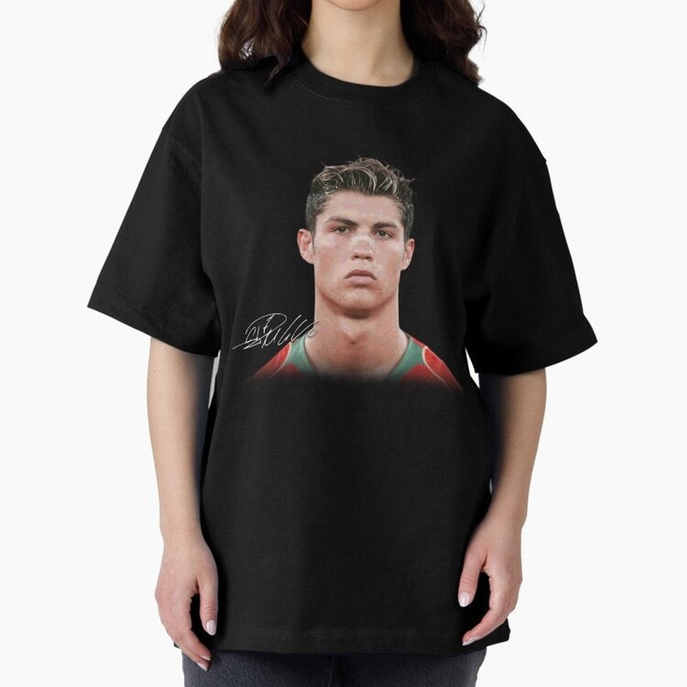 Cristiano Ronaldo T-Shirt Big Face Young Ronaldo Graphic Tee Oversized T-Shirt Spotlight FIFA World Cup 2026 Spirit, Featuring Argentina, France and Brazil, Messi, Worldwide Fan Energy, Dramatic Goals, Stadium Lights and Championship Celebrations;