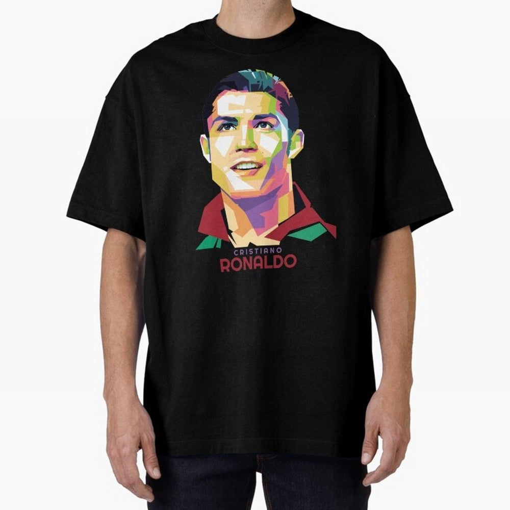 Geometric Celebrity Cristiano Ronaldo Oversized T-Shirt Celebrate Golden Goal Energy in FIFA World Cup 2026 USA Canada Mexico Spirit, Inspired by Brazil, Messi and Cristiano Ronaldo, Classic Soccer Heritage, Championship Pressure, Fan Loyalty and