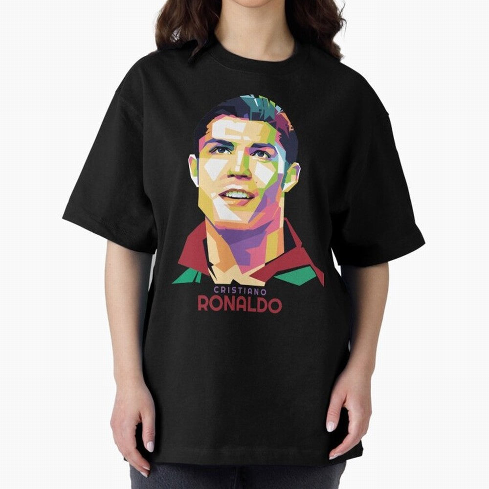 Geometric Celebrity Cristiano Ronaldo Oversized T-Shirt Celebrate Golden Goal Energy in FIFA World Cup 2026 USA Canada Mexico Spirit, Inspired by Brazil, Messi and Cristiano Ronaldo, Classic Soccer Heritage, Championship Pressure, Fan Loyalty and