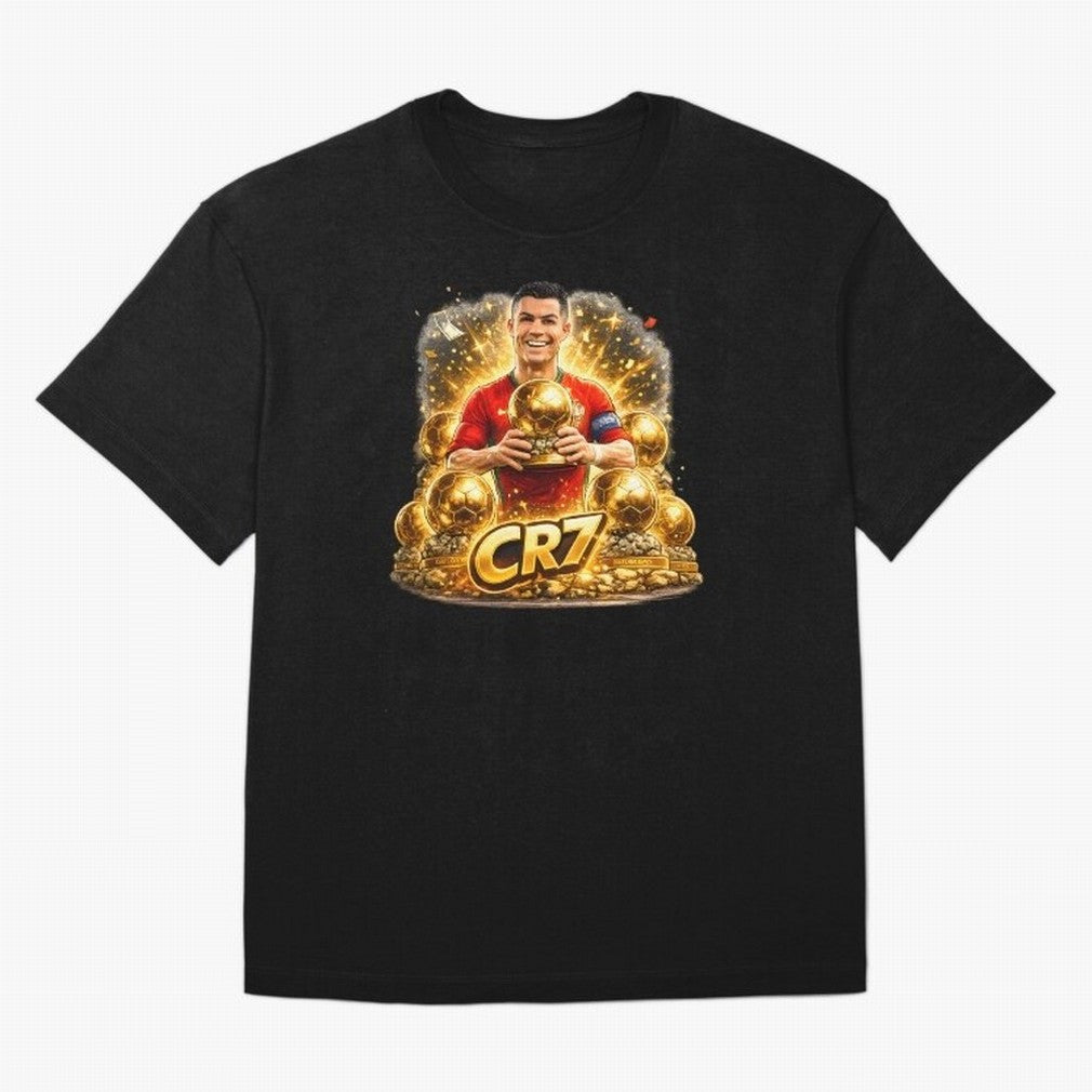 CR7 Five Ballon d'Or Trophies Cartoon ¨C Football Legend Illustration Oversized T-Shirt Discover FIFA World Cup 2026 USA Canada Mexico Spirit, Featuring Germany, Messi and Cristiano Ronaldo, Stadium Chants, National Pride, Trophy Dreams and