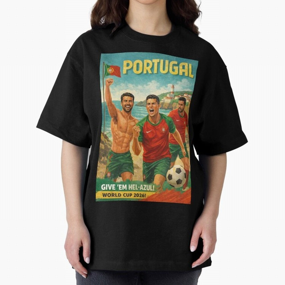 Portugal Hel-Azul Spirit at Cabo da Roca and Bel¨¦m Tower for FIFA World Cup 2026 Oversized T-Shirt Show Your Tournament Heart for FIFA World Cup 2026 Group Stage for Fans of Mbappe and Neymar and Portugal, Spain and Germany, Bringing Fan Favorite