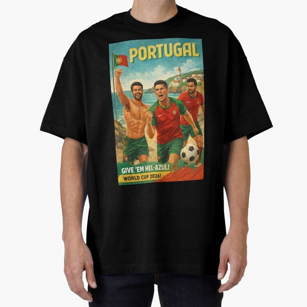 Portugal Hel-Azul Spirit at Cabo da Roca and Bel¨¦m Tower for FIFA World Cup 2026 Oversized T-Shirt Show Your Tournament Heart for FIFA World Cup 2026 Group Stage for Fans of Mbappe and Neymar and Portugal, Spain and Germany, Bringing Fan Favorite
