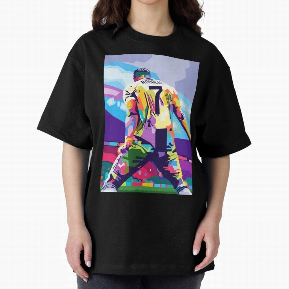 Cristiano Ronaldo Celebration Wpap Pop Art Oversized T-Shirt Turn Up for Global Football Passion for FIFA World Cup 2026 Group Stage, Filled with Cristiano Ronaldo, Spain and Netherlands, Worldwide Fan Energy, Dramatic Goals, Stadium Lights and