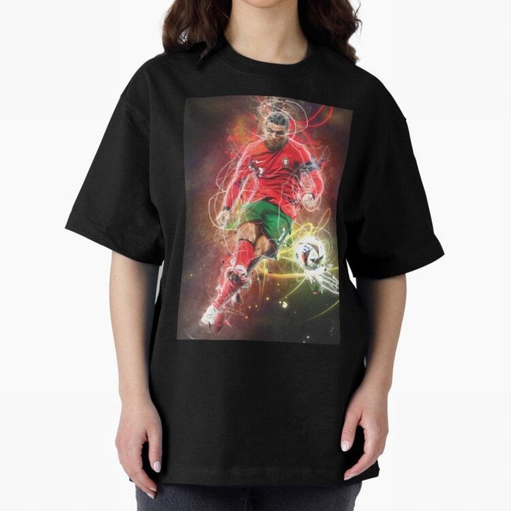 Cristiano Ronaldo Oversized T-Shirt Honor the Football Icons of Match Day Hype around FIFA World Cup 2026 Group Stage, Haaland and Mbappe, Argentina and Brazil, Vintage Soccer Flavor, Modern Football Stars, National Flags and Final Night Emotion;