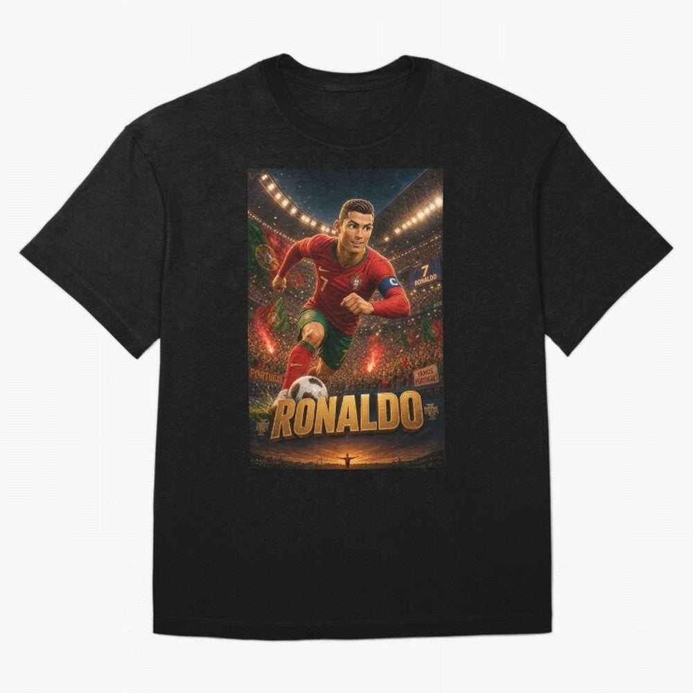 Ronaldo Oversized T-Shirt Capture the FIFA World Cup 2026 Group Stage Journey through CR7 Highlights, Portugal, Spain and Germany Pride, Vintage Soccer Flavor, Modern Football Stars, National Flags and Final Night Emotion; Made for Die Hard