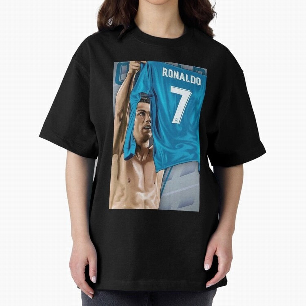 Cristiano Ronaldo Oversized T-Shirt Celebrate Soccer Greatness during Global Football Passion for FIFA World Cup 2026 USA Canada Mexico, Highlighting Messi, England, Supporter Pride, Iconic Celebrations, Legendary Names and Global Match Day Energy;