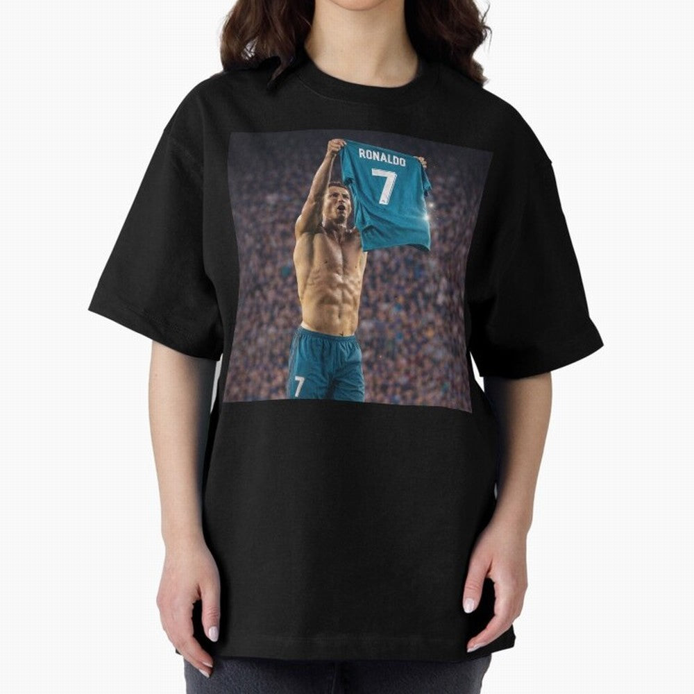 Ronaldo Holding Number Seven Shirt Oversized T-Shirt Experience the FIFA World Cup 2026 Group Stage Journey through Haaland and Mbappe Highlights, Argentina, France and Brazil Pride, Worldwide Fan Energy, Dramatic Goals, Stadium Lights and