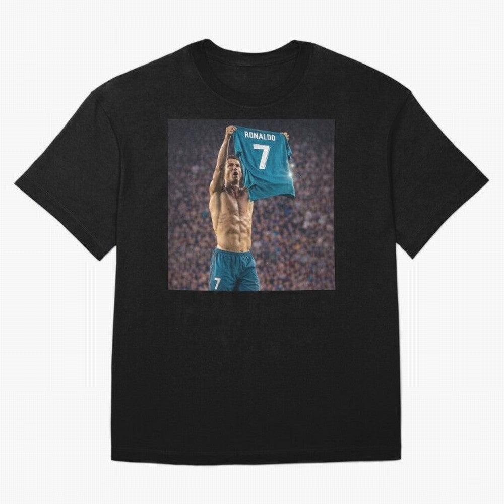 Ronaldo Holding Number Seven Shirt Oversized T-Shirt Experience the FIFA World Cup 2026 Group Stage Journey through Haaland and Mbappe Highlights, Argentina, France and Brazil Pride, Worldwide Fan Energy, Dramatic Goals, Stadium Lights and