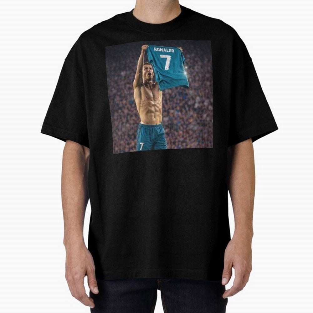 Ronaldo Holding Number Seven Shirt Oversized T-Shirt Experience the FIFA World Cup 2026 Group Stage Journey through Haaland and Mbappe Highlights, Argentina, France and Brazil Pride, Worldwide Fan Energy, Dramatic Goals, Stadium Lights and