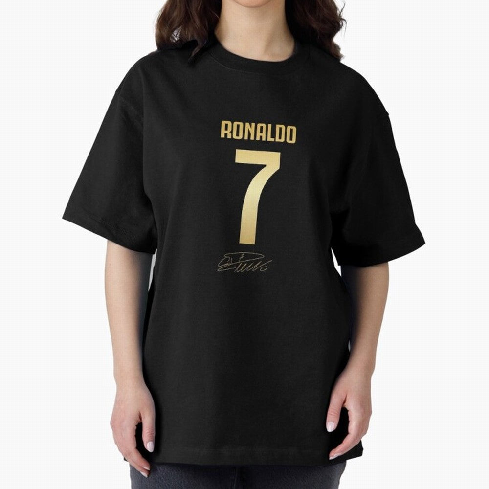 CR7 Cristiano Ronaldo Black And Gold Luxury Drawstring Bag Oversized T-Shirt Bring a Vintage Feel to the FIFA World Cup 2026 USA Canada Mexico Journey through Messi and Cristiano Ronaldo Highlights, Portugal Pride, Sports Nostalgia, International