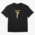 CR7 Cristiano Ronaldo Black And Gold Luxury Drawstring Bag Oversized T-Shirt Bring a Vintage Feel to the FIFA World Cup 2026 USA Canada Mexico Journey through Messi and Cristiano Ronaldo Highlights, Portugal Pride, Sports Nostalgia, International