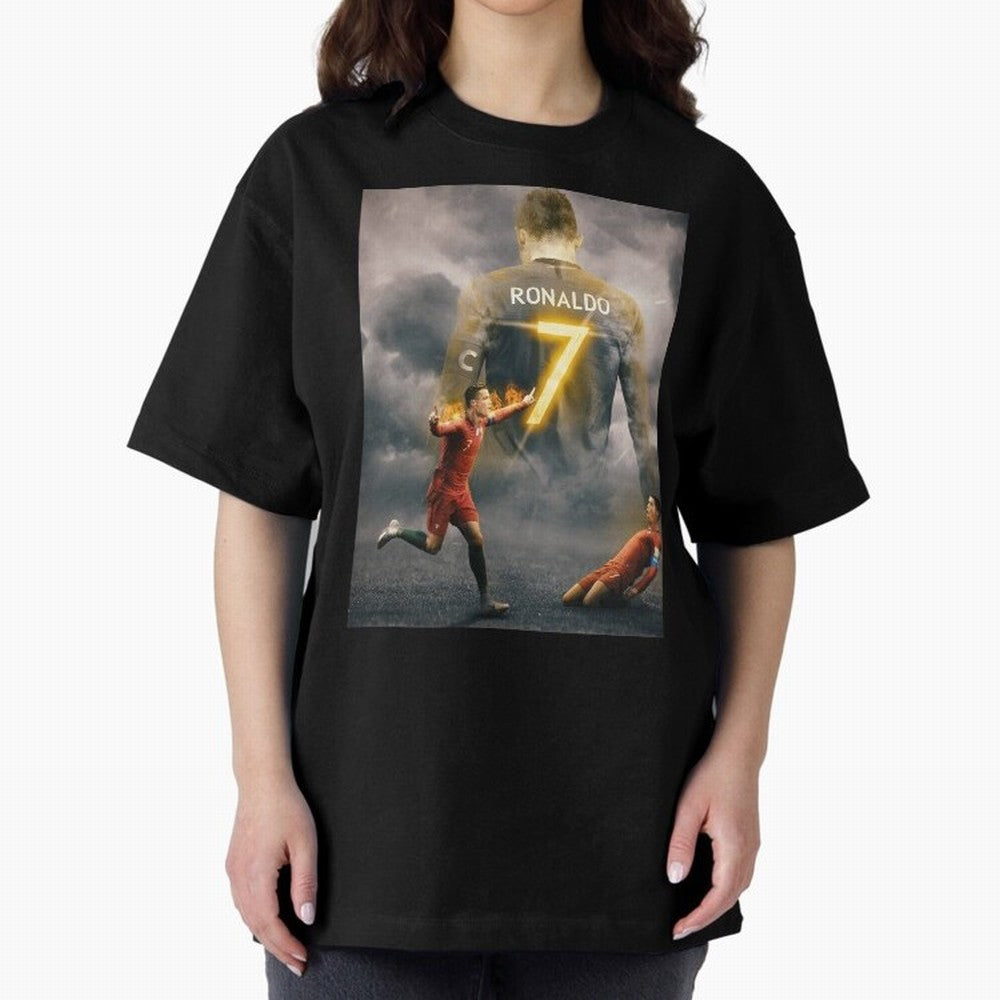 Art CR7 Wallpaper Oversized T-Shirt Experience the Global Stage of FIFA World Cup 2026 USA Canada Mexico for Fans of Messi and Argentina and Brazil, Bringing Goal Celebration Energy, Supporter Heritage, Football Icons and Worldwide Tournament Joy;