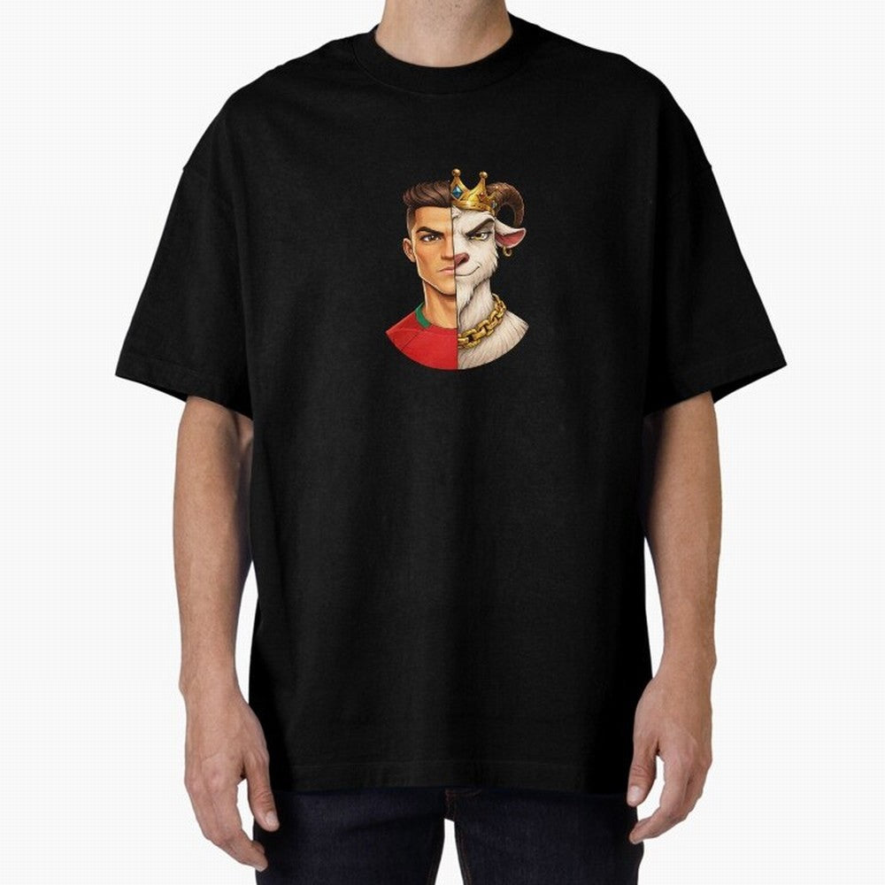 Half Man Half Goat - Cristiano Ronaldo Oversized T-Shirt Represent Football Lovers during FIFA World Cup 2026 Group Stage Spirit, Capturing France, Mbappe, Soccer Culture, Superstar Moments, National Team Dreams and Competitive Fire; Great for