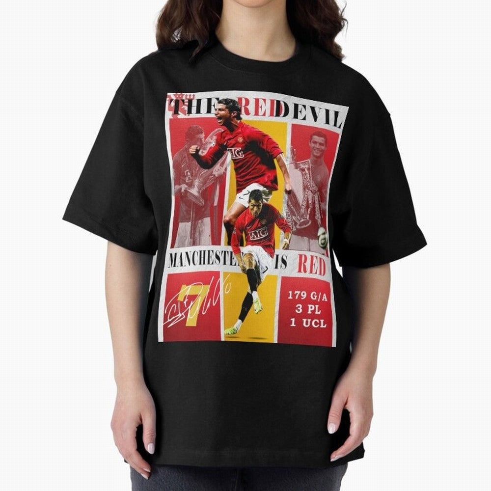 Cristiano Ronaldo 2008 Manchester United Poster Oversized T-Shirt Enjoy FIFA World Cup 2026 for Fans of Cristiano Ronaldo, Haaland and CR7 and Argentina and Brazil, Bringing Supporter Pride, Iconic Celebrations, Legendary Names and Global Match Day