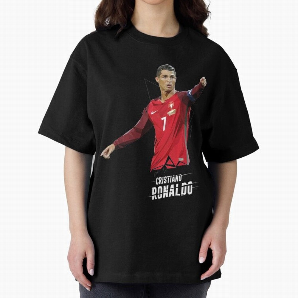 Ronaldo Cristiano Ronaldo Lowpoly Art Oversized T-Shirt Relive Global Football Passion for FIFA World Cup 2026, with CR7, Germany, Sports Nostalgia, International Competition, Famous Players and Unforgettable Victories; Made for Die Hard