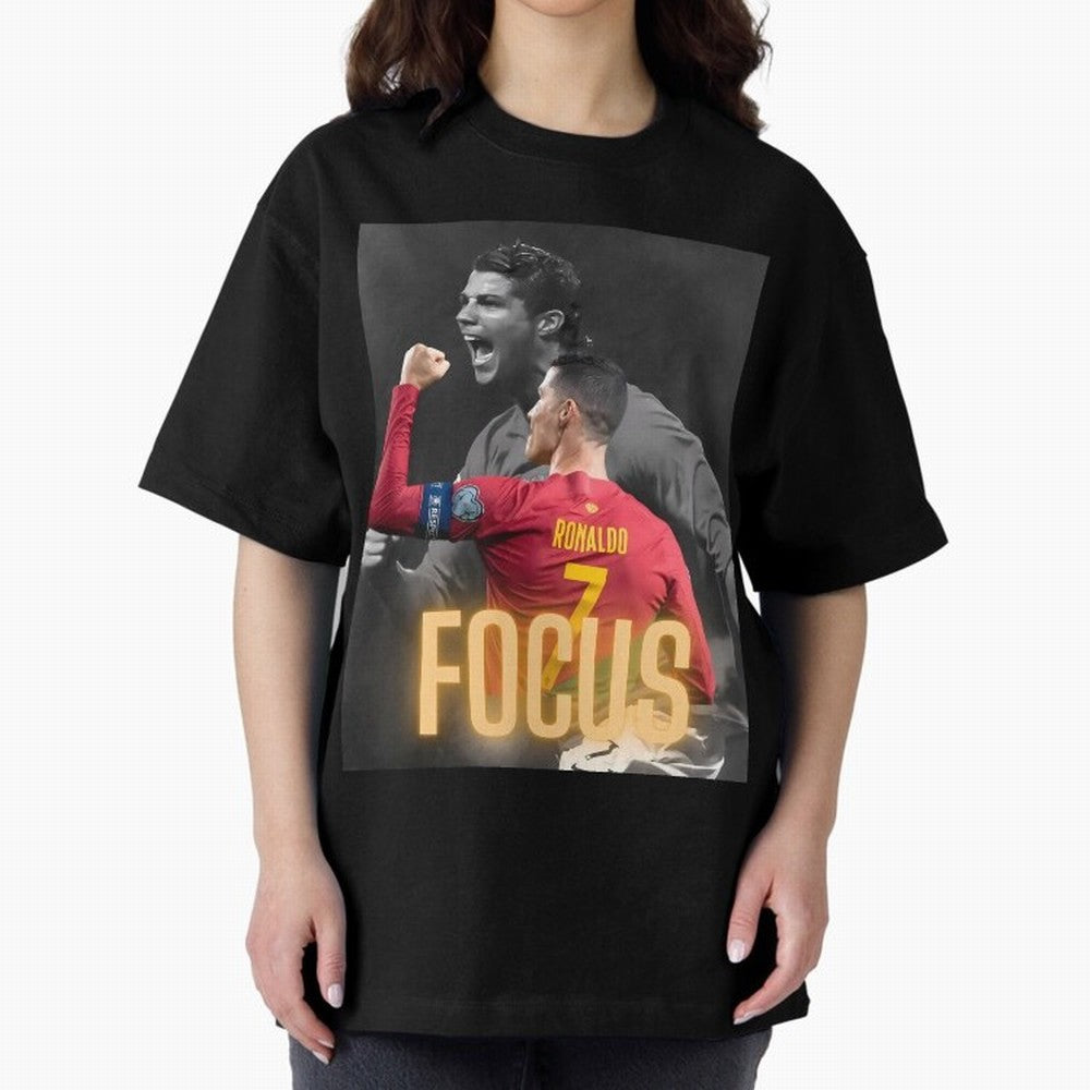 Focus With CR7 Oversized T-Shirt Refresh Global Football Passion for FIFA World Cup 2026 USA Canada Mexico, with Cristiano Ronaldo, Brazil, Portugal and Argentina, Goal Celebration Energy, Supporter Heritage, Football Icons and Worldwide Tournament