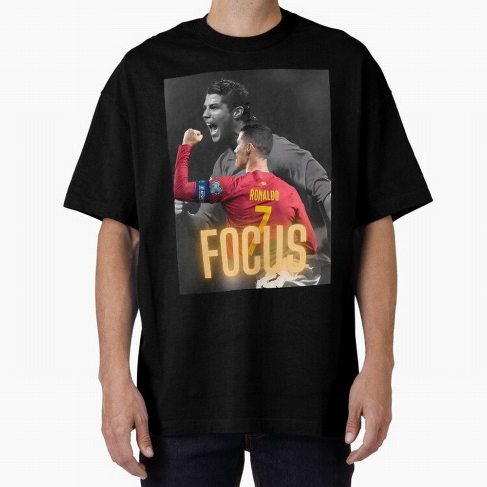 Focus With CR7 Oversized T-Shirt Refresh Global Football Passion for FIFA World Cup 2026 USA Canada Mexico, with Cristiano Ronaldo, Brazil, Portugal and Argentina, Goal Celebration Energy, Supporter Heritage, Football Icons and Worldwide Tournament