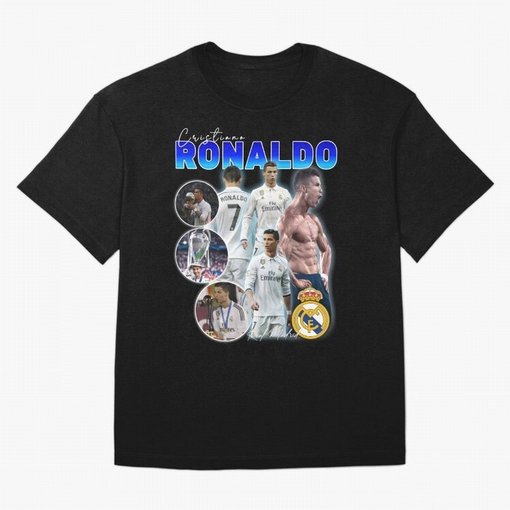 Cristiano Ronaldo Bootleg Oversized T-Shirt Bring a Vintage Feel to the FIFA World Cup 2026 Group Stage Journey through Haaland Highlights, Brazil Pride, Vintage Soccer Flavor, Modern Football Stars, National Flags and Final Night Emotion; Built