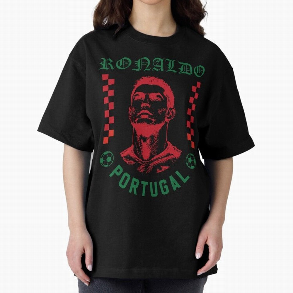 Cristiano Ronaldo Portugal Football Design World Cup Fan Art GOAT Soccer Oversized T-Shirt Celebrate Rivalries and Pride in FIFA World Cup 2026 USA Canada Mexico for Fans of Cristiano Ronaldo, Haaland and CR7 and Portugal, Spain and Germany,