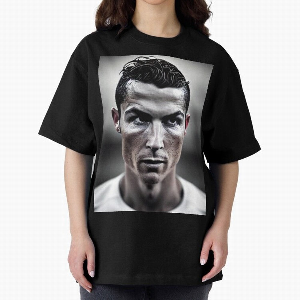 Cristiano Ronaldo Portrait Oversized T-Shirt Fuel the Hype around FIFA World Cup 2026 for Fans of Messi and Netherlands, Bringing Stadium Memories, Football Loyalty, International Chants and Championship Tradition; Ideal for Football Dads, Football
