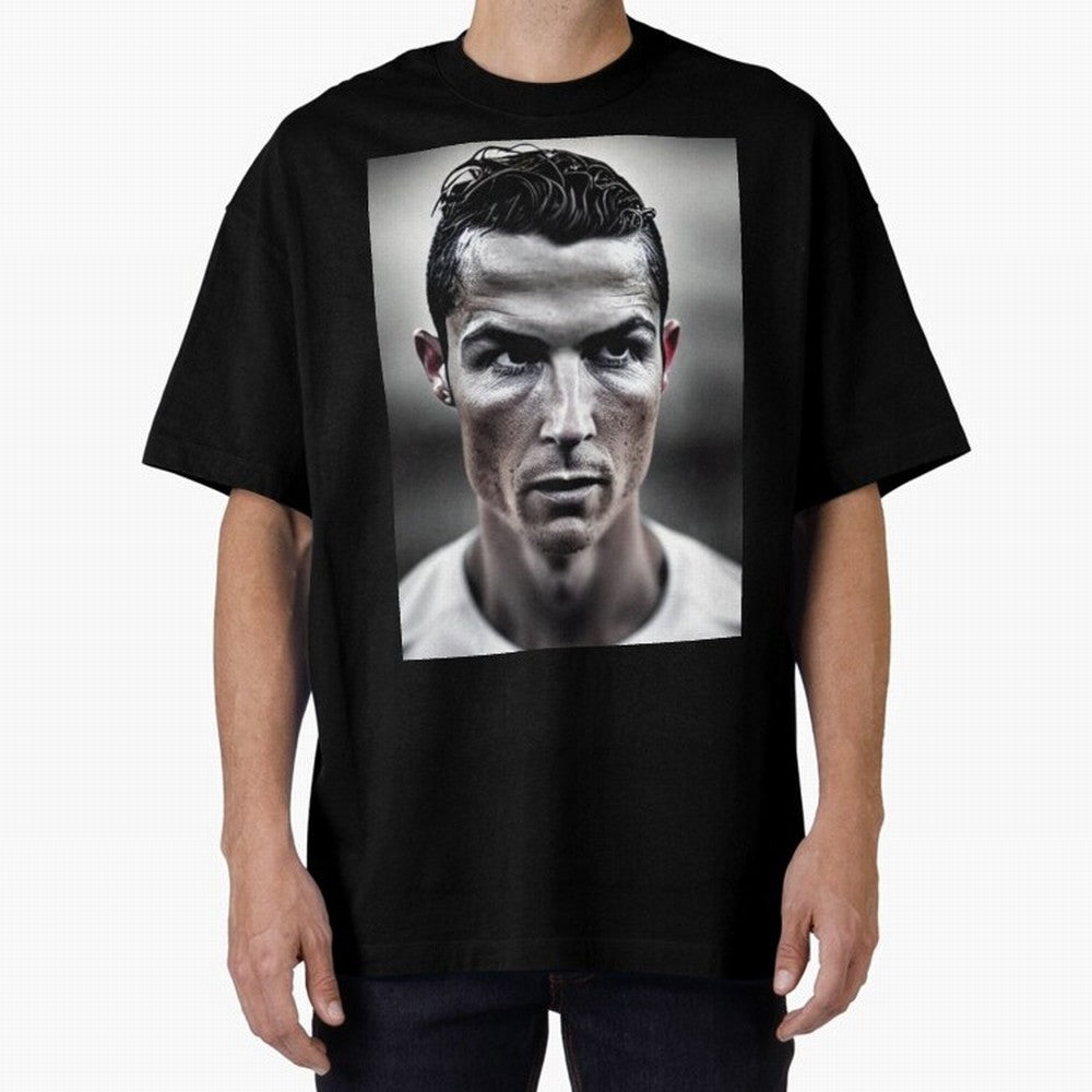 Cristiano Ronaldo Portrait Oversized T-Shirt Fuel the Hype around FIFA World Cup 2026 for Fans of Messi and Netherlands, Bringing Stadium Memories, Football Loyalty, International Chants and Championship Tradition; Ideal for Football Dads, Football