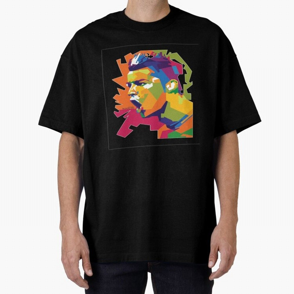 Ronaldo Cristiano Ronaldo pop potrait Oversized T-Shirt Support Iconic Players in Match Day Hype around FIFA World Cup 2026, Neymar, Haaland and Cristiano Ronaldo, Argentina, France and Brazil, Football History, Final Match Energy, Crowd Noise and