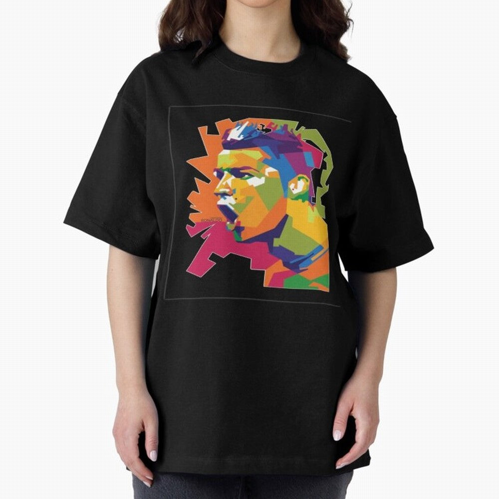 Ronaldo Cristiano Ronaldo pop potrait Oversized T-Shirt Support Iconic Players in Match Day Hype around FIFA World Cup 2026, Neymar, Haaland and Cristiano Ronaldo, Argentina, France and Brazil, Football History, Final Match Energy, Crowd Noise and