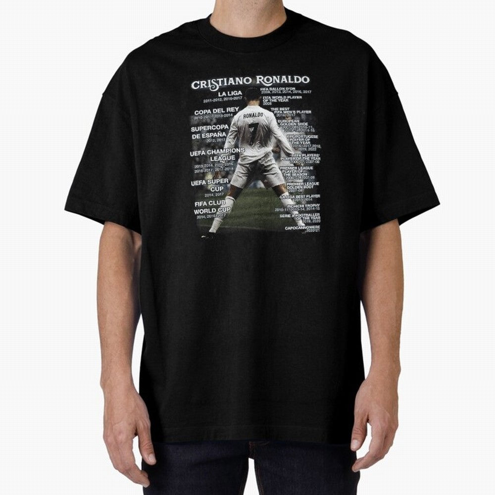 Cristiano Ronaldo Stats Oversized T-Shirt Keep Football History Alive during FIFA World Cup 2026 USA Canada Mexico Celebrating CR7, Brazil, Portugal and Argentina Energy, Championship Spirit, Famous Goals, Roaring Crowds and International Football