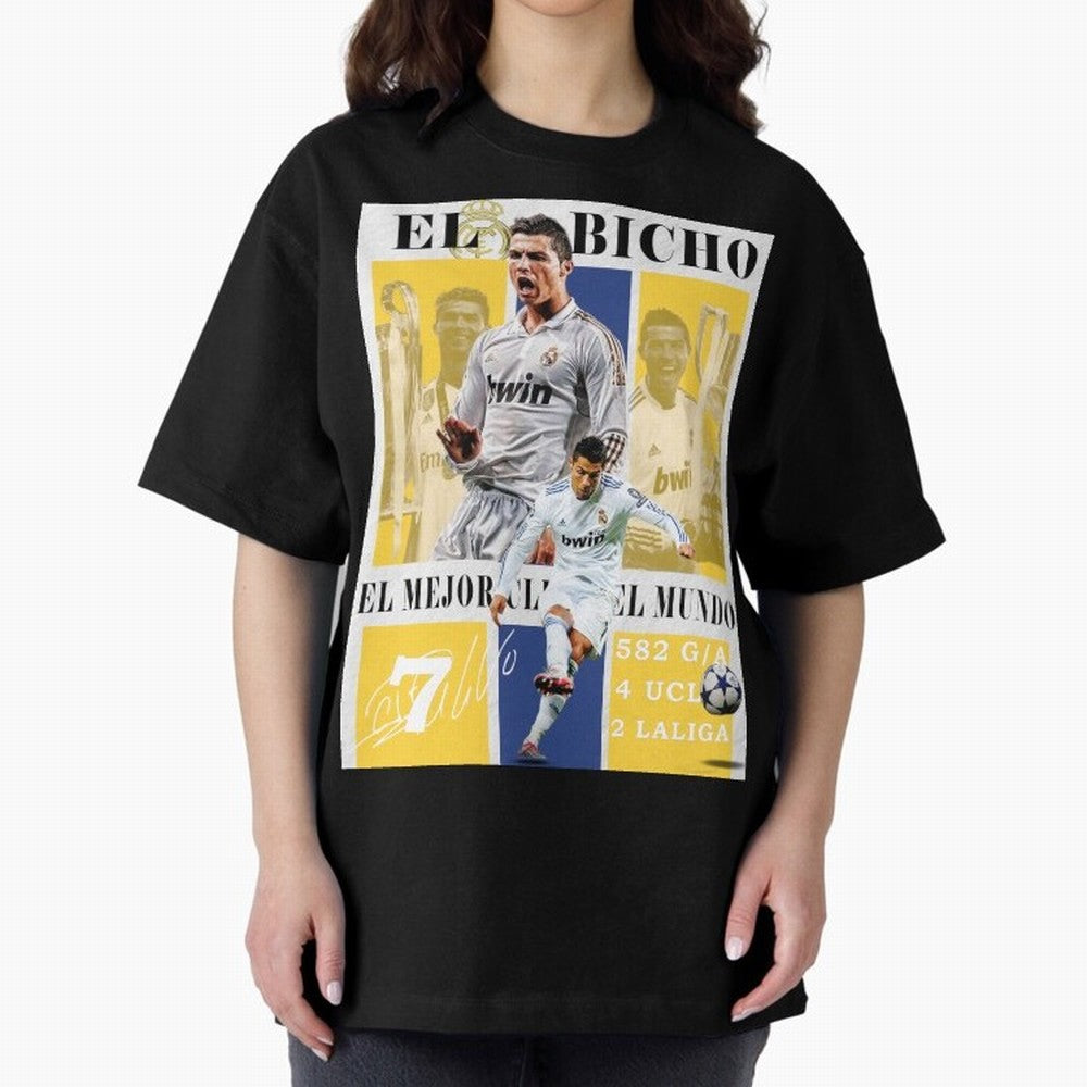 Cristiano Ronaldo Real Madrid Wall Art Oversized T-Shirt Bring FIFA World Cup 2026 for Fans of Cristiano Ronaldo, Haaland and CR7 and France, Bringing Goal Celebration Energy, Supporter Heritage, Football Icons and Worldwide Tournament Joy; Ideal