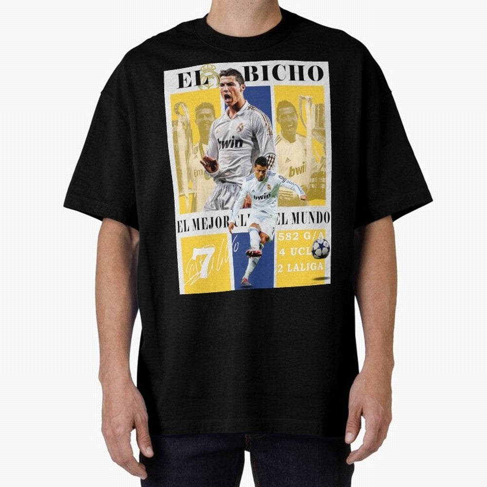 Cristiano Ronaldo Real Madrid Wall Art Oversized T-Shirt Bring FIFA World Cup 2026 for Fans of Cristiano Ronaldo, Haaland and CR7 and France, Bringing Goal Celebration Energy, Supporter Heritage, Football Icons and Worldwide Tournament Joy; Ideal
